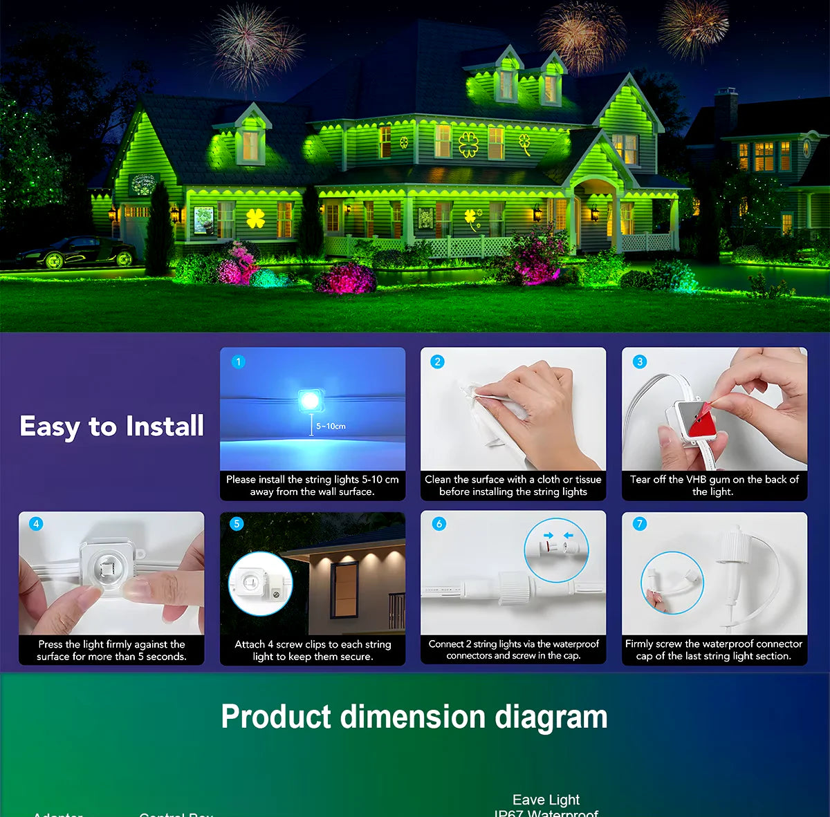 45M RGB LED Outdoor String Lights with APP Control and Scene Modes for Parties and Weddings