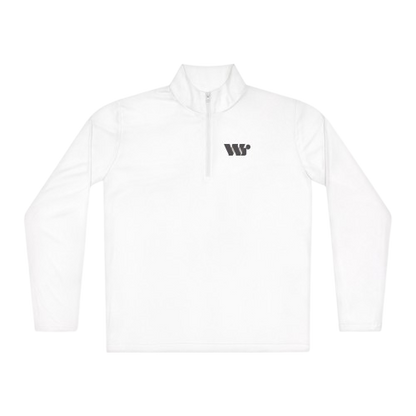 Quarter-Zip Pullover with Logo — Lightweight White Layering Top